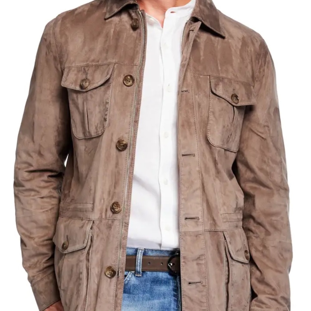 Mandelli Men's Classic Brown Goat Suede Field Jacket NWT Size 46